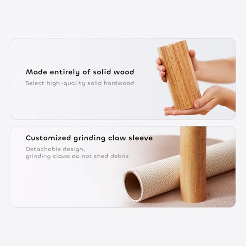 Image of Wood Cat Tree for Indoor Cats, Modern Cat Tower, Unique Cat Condo with House, Tall Luxury Furniture with Heavy Duty Wide Base, Kraft Paper Rope Scratching Post, Removable Cushion (74.8-inch)