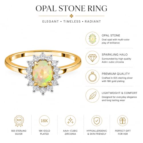 Image of Princess Diana Inspired Halo Birthstone Ring for Women Girls | Pure 925 Sterling Silver with AAA+ Natural Gemstone | 18K Gold-Plated | Best Gift for Birthday, Anniversary, or Valentine�s Day
