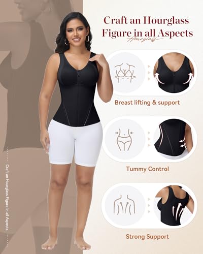 Image of SHAPSHE Corset Waist Trainer Vest for Women Tummy Control Faja with Bra | Double Compression, 3 Adjustable Straps, 13 Steel Bones Support, 75% Nylon 25% Spandex Breathable, for Workout, Postpartum