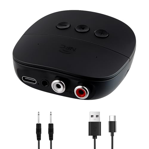 Récepteur Bluetooth 5.2, Adaptateur Audio Bluetooth avec Jack 3.5 mm et RCA, Adaptateur Audio NFC pour Système Stéréo Haut-Parleurs, Amplificateur Autoradio Casque...