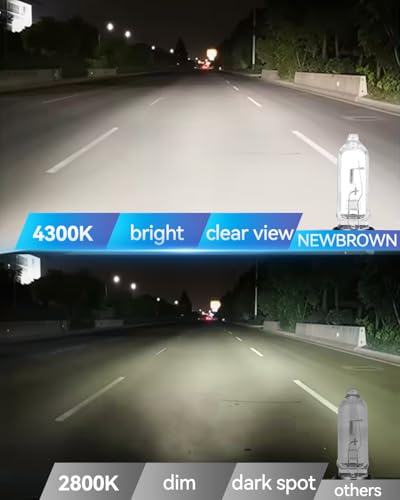 Image of NEWBROWN 9005 HB3 Headlight Bulbs 200% brightness 4300K White 12V /60W HB3 9005 Bulb Halogen Long Life Replacement P20D (9005 /HB3, 2 Pack)