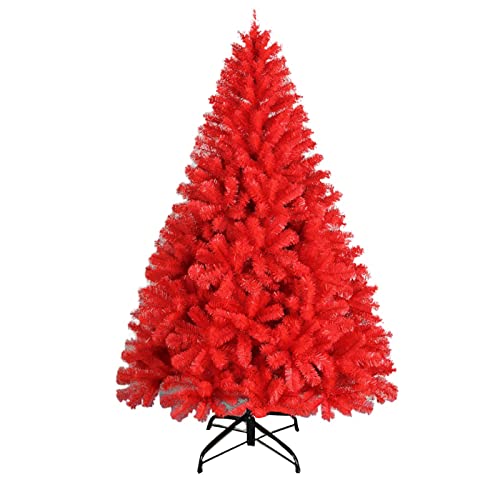 Pés vermelho árvore de Natal artificial com pontas de ramos grossas, árvore de Natal grande interior ao ar livre com suporte de metal, árvore de Natal colorida decoração de festival de pin