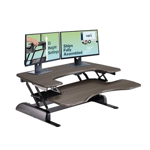 Vari Varidesk Pro Plus 36 Standing Desk Converter for Home Office – 11 Height Settings + Spring-Loader Lift, 2 Tier Design with Keyboard Tray, Fits Tables 26.5' Deep – Fully Assembled (Espresso)