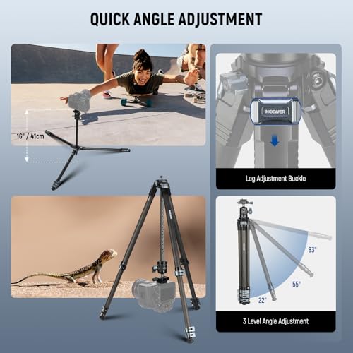Image of NEEWER 60.4 inch Travel Tripod Carbon Fiber with Detachable 360 Ball Head, Lightweight Video Camera Stand with Metal Quick Flip Buckle, Arca Type QR Plate Compatible with PD, LT36