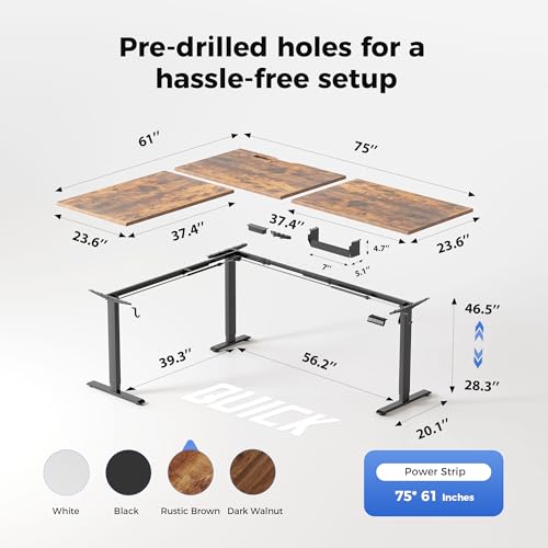 Image of Agilestic Electric L Shaped Standing Desk 75 x 61 Inch with Power Outlet, Height Adjustable Corner Stand up Desk with Cable Management,Sit Stand Home Office Workstation with Splice Board, Rustic Brown