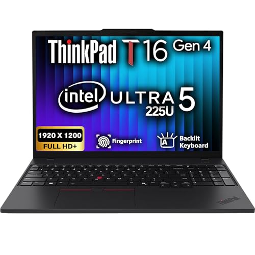 Image of Lenovo ThinkPad T16 Gen 4 16 WUXGA IPS Display, Intel Ultra 5-225U (Beats i7-1355U), 16GB DDR5, 512GB SSD, HD Webcam, WiFi 6E + BT, RJ-45, Backlit Keyboard, FP Reader, W11P, Business Laptop - Black
