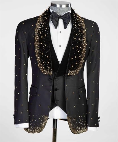 Mens 3 Piece Suit Slim Fit Tuxedo Jacket Blazer Pants with Shiny Rhinestone Decoration for Prom,Party,Wedding2