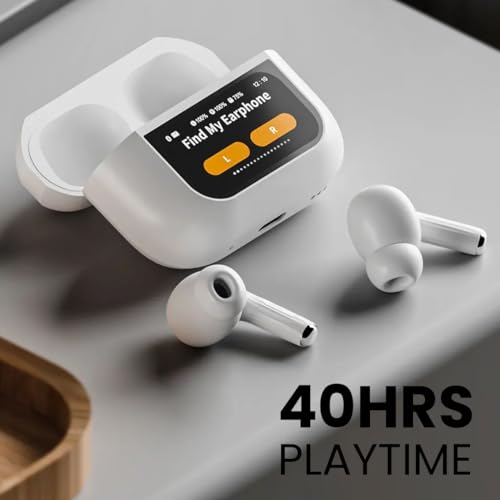 Image of Alpha Smart Display TWS Bluetooth Earbuds - 40 Hours Playtime, Powerful Bass | IPX Water Resistant, Numeric Indicator for Enhanced Control | - White