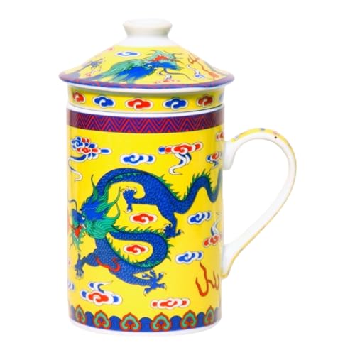 Keramik Teetasse mit Deckel + Sieb für Losen Tee mit Asiatischem...