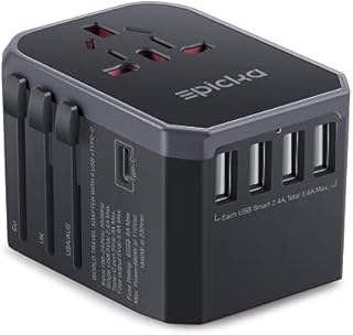 EPICKA Universal Travel Adapter One International Wall Charger AC Plug Adaptor with 5.6A Smart Power and 3.0A USB Type-C for USA EU UK AUS ( Grey )