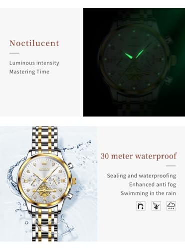 Image of OLEVS Women Watch Multifunctional Two Tone Watch Fashion Business Analog Quartz Ladies Watch Stainless Steel Waterproof Diamond Watch for Women