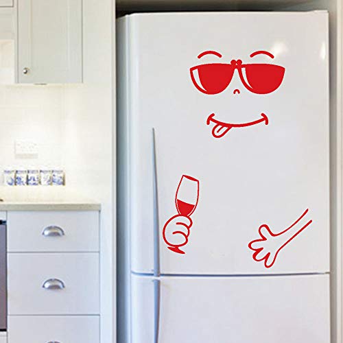 Sdoveb Fridge Smiley Face Sticker, Cute Fridge Sticker, Refrigerator Vinyl Stickers Art Wall Decal, Happy Delicious Face Sticker Home Kitchen Decor (Red)