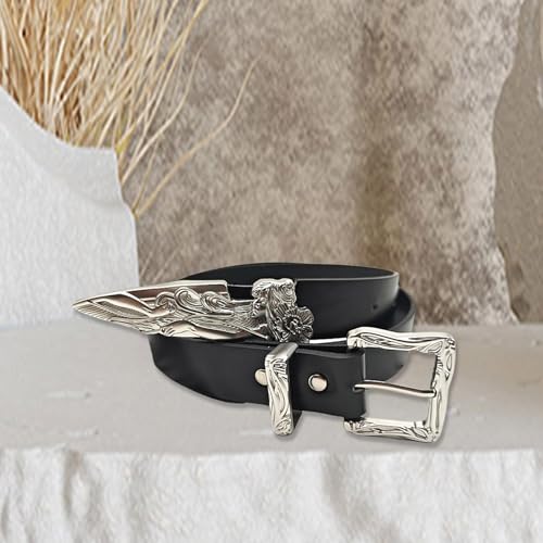 Metal Carving Buckle Belt for Men Women PU Leather Waistband Decorative Belt for Pants Jeans Adult Clothing Accessory4