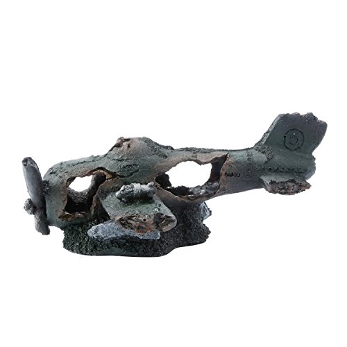 Fish Tank Decoration Helicopter Ruins Landscaping, Aquarium Resin Sunken Crashed Plane Decorations Aquarium Ornament for Fish Tank Betta Fish Shrimp Cichlid to Play, Hide and Rest