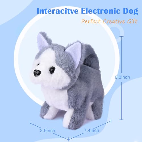 Image of WorWoder Plush Husky Dog Toy Puppy Electronic Interactive Pet Dog - Walking, Barking, Tail Wagging, Stretching Companion Animal for Kids (Husky Dog)