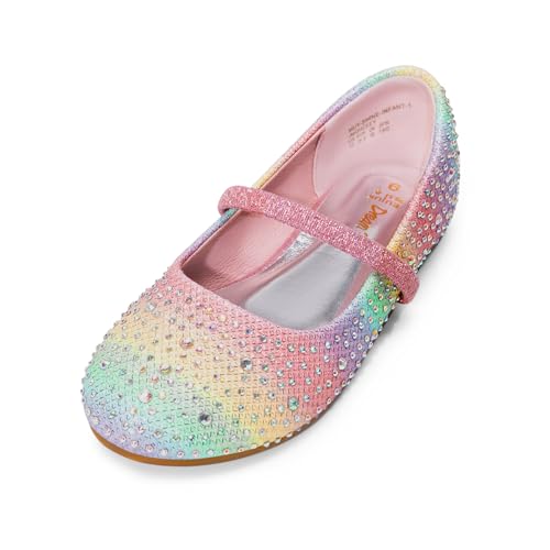 DREAM PAIRS Toddler Girls Dress Shoes Mary Jane Ballet Flats, Flower Girl Shoes with Rhinestone, Slip-on Toddler Mary Jane Flats 6 Toddler Rainbow
