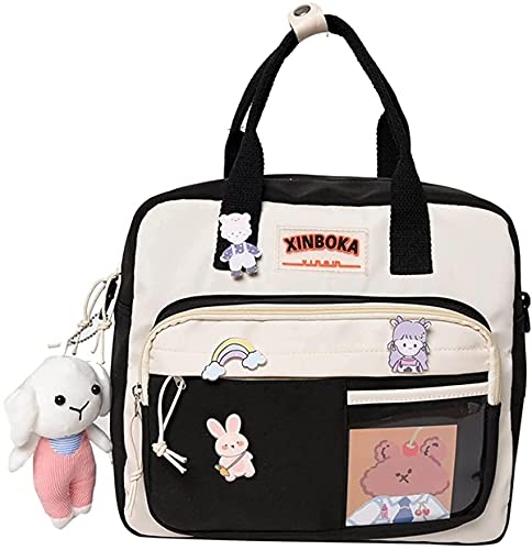 Fisecnoo Kawaii Rucksack mit Kawaii Pin und Accessoires Netter Kawaii Rucksack, Kawaii Rucksack für Schule (Schwarz, Grün, Rosa, Lila, Gelb) (Color : Black, Size : 29 * 30 * 9cm) Cover