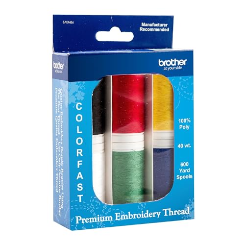 Brother SAEMB6 Premium Embroidery Thread with 6 Spools and 100 Percent Polyester (Various)