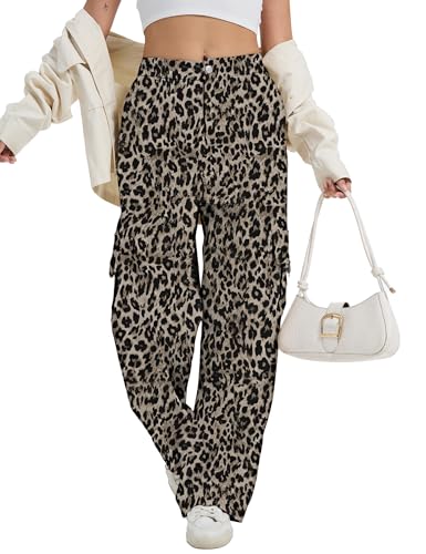 Image of Cargo Pants for Women High Waist Wide Leg Stretchy Pull On Baggy Casual Pants with Pockets