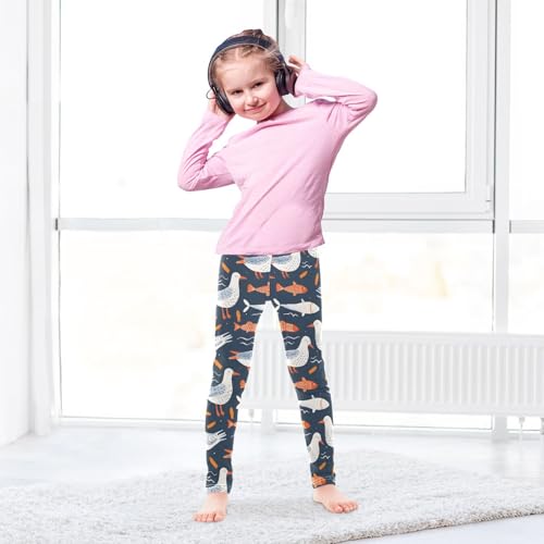Cute Bird Fish Girls Leggings Ultra Soft Compression Yoga Gym Pants for Kids 4-10T4