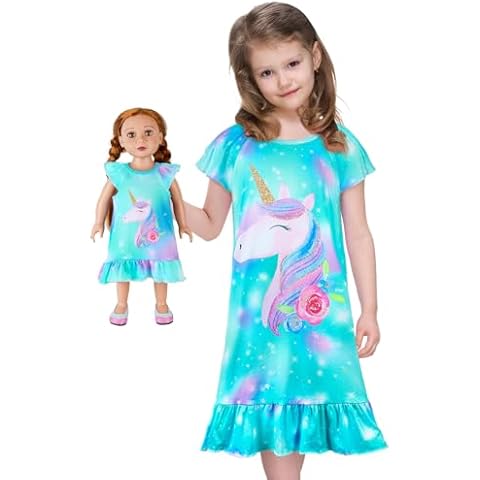 MHJY Girls' Unicorn Matching Nightdress Set Cover