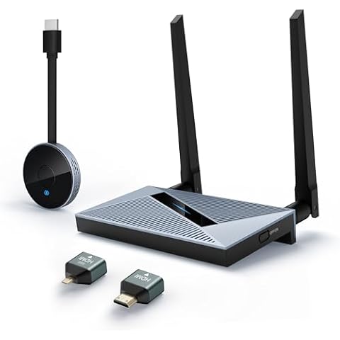 Wireless HDMI Transmitter and Receiver with Wireless HDMI Converter Dongle Adapter, Plug and Play Support 2.4/5GHz 4K Decoding Wireless HDMI Kit for Streaming Video and Audio to Monitor from Laptop/Pc Cover