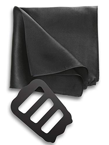 [Freate] ポケットチーフ シルク100% 大判35×35cm ホルダー＆折り方ガイド付き (ブラック)の商品画像（Amazon）