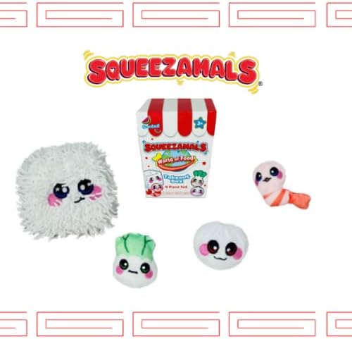 Miniatura 2 de Squeezamals World of Food - Caja china para llevar para niños, 4 juguetes de peluche de comida, incluye mini peluches de comida perfumada para