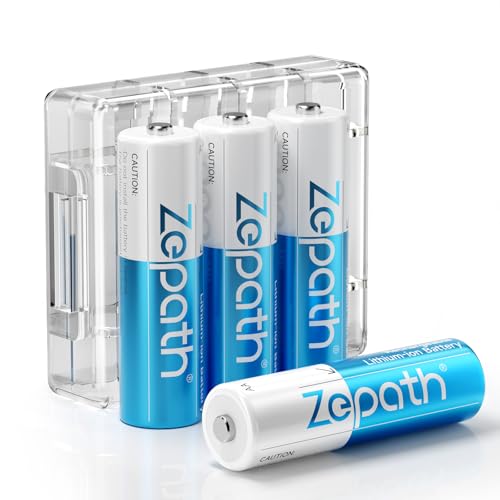 Zepath Wiederaufladbare Lithium Akkus AA 4-Pack 3000mWh Hohe Kapazität 1.5V AA Batterien