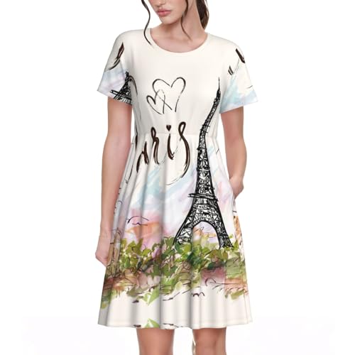 Robe d'été col rond et son motif Tour Eiffel romantique pour exprimer votre style