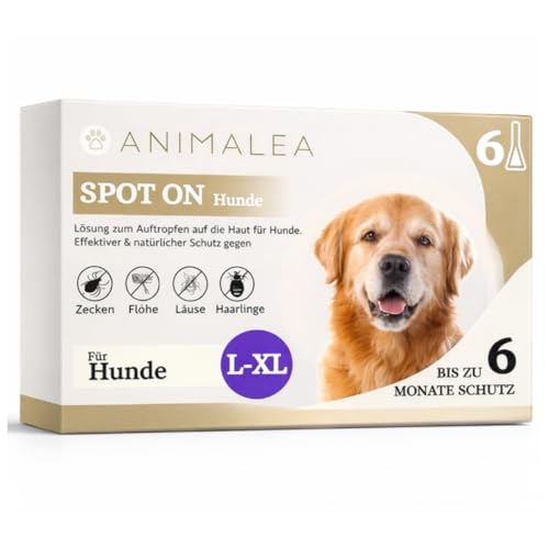 Spot On für große Hunde (ab 15 kg) - [6 Monate Floh- und Zeckenschutz] für Hunde 6x3ml Zeckenmittel für Hunde mit natürlichen Inhaltsstoffen Effektiver Zeckenschutz Hund