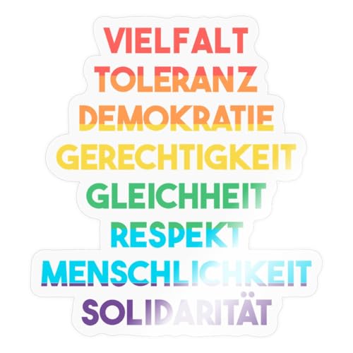 Spreadshirt Demokratie - Vielfalt, Toleranz, Respekt Regenbogenfarben Transparent Sticker Aufkleber, 10 x 10 cm, Transparent glänzend