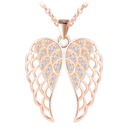 MOOFUN Colgante de alas de ángel, cadena para mujer y niña con circonita, plata 925, cadena para mujeres, mamá, esposa, novia, alas de esqueleto, collar de bisutería, cumpleaños, día de San Valentín