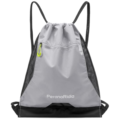 PeranoRidia Sportbeutel Turnbeutel für Damen & Herren Gym Sack für Mädchen & Jungen Leichte Rucksack für Fitness Strand Schwimmen Wandern Laufen & Radfahren Grau 36x45x7cm