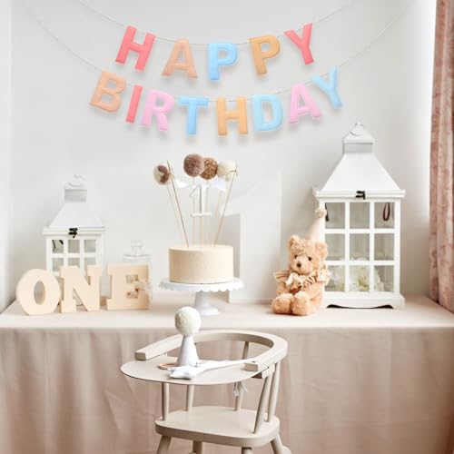 Image of Mindsoft Felt Happy Birthday Garland Rainbow Banner Reusable Happy Birthday Sign Party Supply for Party Decor (Macaron Color,Normal)