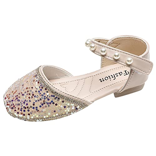 sfdgfhyf Casual Shoes for Toddler Summer Girls Sandals Flat Bottom Round Toe Lightweight Breathable Sequins Pearl Hook