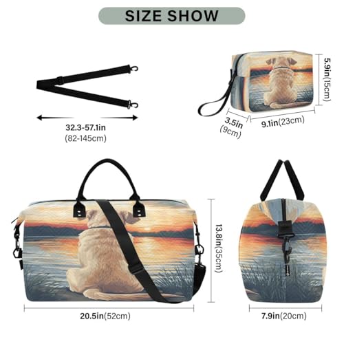 Golden Dog Sun Lake Leaf Travel Duffle Bag Gym Bag Weekender Bags with Toiletry Bag Travel Trip Tote Bag3