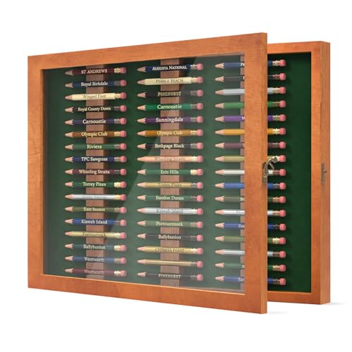 MIYOLU Golf Pencil Display Case Holds 51 Pencils Golf Pencil Holder Display with Acrylic Cover Wall Mount or Tabletop Golf Pencil Display for Home Office Decor and Golf Gift