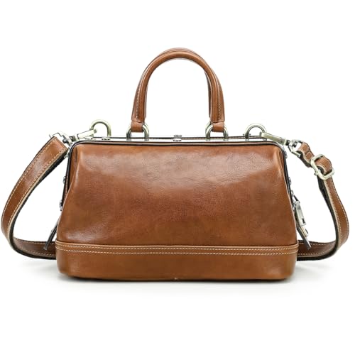 Image of CONTACTS Doctor Bag Purse for Women Luxury Leather Handbag with Lock Shoulder Bag Vintage Top Handle Bag