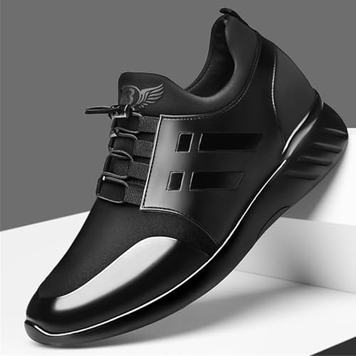 Mens Casual Leather Shoes Slip on Fashion Comfortable Elevator Dress Sneakers Shoes for Men Black Business Walking Shoes4