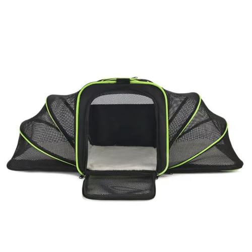 Ghbunuz猫と犬のキャリーバッグ、ペットキャリーバッグ、完全に拡張可能、中型および大型の猫、小型犬、ウサギに適しており、折りたたみ可能、通気性、外出、運転、旅行、病院に適しています (黒と緑)