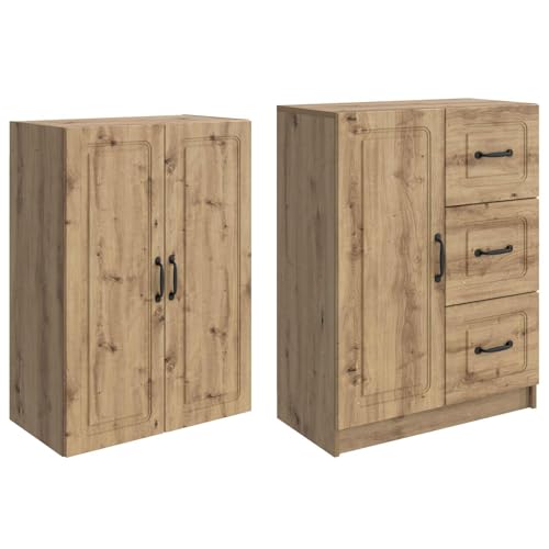 Armarios de madera de roble Artisan modulares con 3 estantes y cajones para salón 4