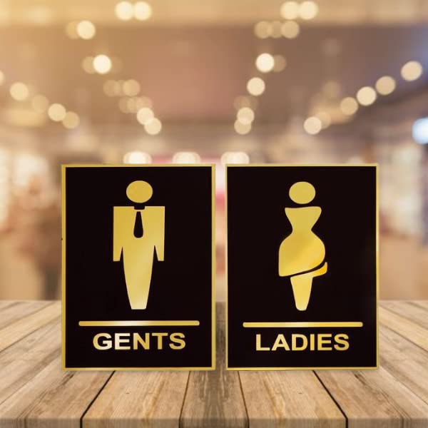 Graymark Golden Mirror Finish Gents Ladies Signage Self Adhesive Sticker for Toilet Restroom Glass Doors Wooden Doors Offices Hospitals Mall and Business Sign Stickers