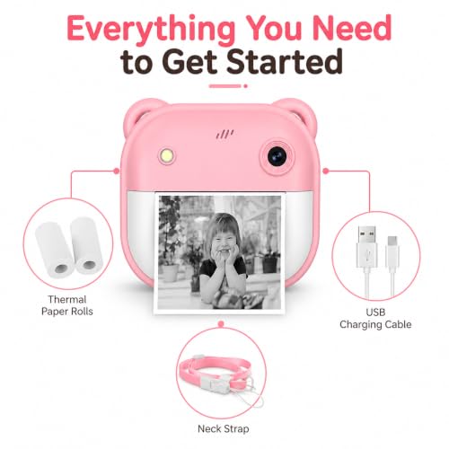Image of Instant Print Kids Camera with Thermal Paper - HD Digital Camera for Children | Safe, Rechargeable, Selfie & Video | Fun Gift for Boys & Girls (Pink)