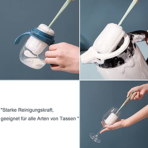 easyBee [4 Stück] Basic Schwamm Reinigungsbürste, Bürste lang 25 cm, Poröser Schwammkopf mit Starker Adsorptionskapazität, für Gläser, Karaffen, Dekanter, Flaschenreiniger, Teller, Schüssel