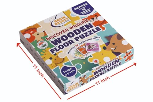 Image of Wildlife Animal Floor Puzzle | Jumbo Wooden Jigsaw Puzzle with Flash Cards for Kids | Fun Facts Animal Puzzles, Educational Toys, Gift Toys for Ages 4+| Puzzle & Scrabble Game for Kids