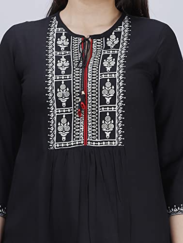 Image of Women's Rayon Regular Kurti (Small, Black Front PRINTEX-03)