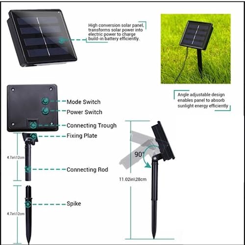 Image of MANSAA M68 Solar Powered LED String Lights | 5 Meter 50 LEDs | Yellow Color | Solar Powered | Outdoor Decoration | Automatic ON-Off (Yellow)
