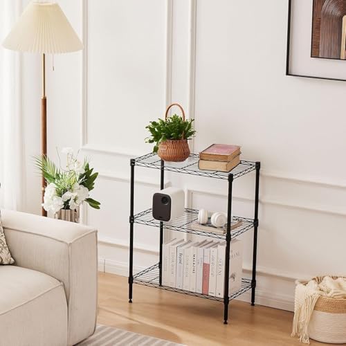 Image of Premium Heavy-Duty 3-Tier Black Metal Wire Storage Rack Shelf Organizer | Adjustable Multipurpose Freestanding Shelving Unit for Home, Office, Kitchen | Size 14 inch D x 24 inch W x 32 inch H Inch