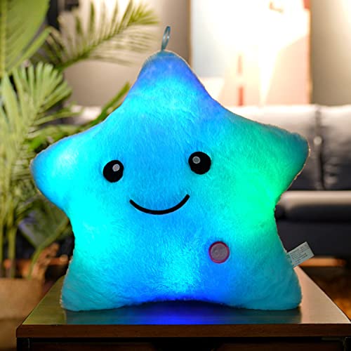 Kyduu Leuchtkissen, Kinder Leuchtender Stern Kissen led Leuchtend, Deko Sterne Kissen led, Dream Leuchtendes Bunte Stern Plüsch Deko Kissen (Blau)